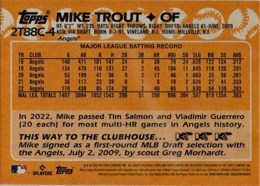 Topps Series Two Baseball 2023 Chrome Silver Card 2T88C-4 Mike Trout