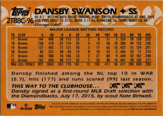 Topps Series Two Baseball 2023 Chrome Silver Card 2T88C-96 Dansby Swanson
