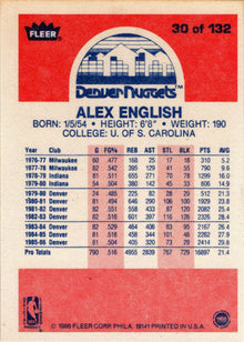 1986-87 Fleer Basketball #30 Alex English Base Rookie Card