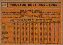 Topps Baseball 1963 Base Card 312 Houston Colt .45s