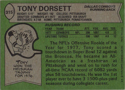Topps Football 1978 Base Card 315 Tony Dorsett