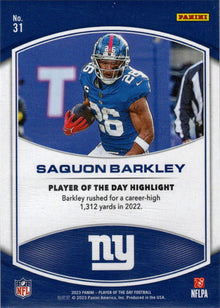 2023 Panini POTD Football Orange Foil Parallel Card 31 Saquon Barkley 138/199