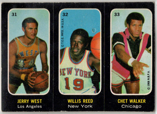 1971-72 Topps Trios Stickers Card 31 West 32 Reed 33 Walker