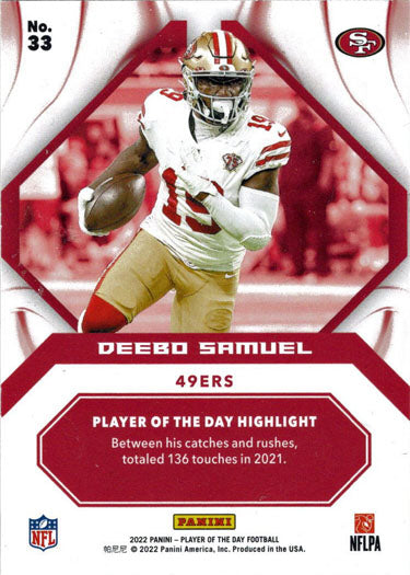 Panini Player Of The Day Football 2022 Foil Parallel Card 33 Deebo Samuel