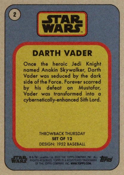 Star Wars Throwback Thursday 2023 Card #2 Darth Vader 1952 Baseball