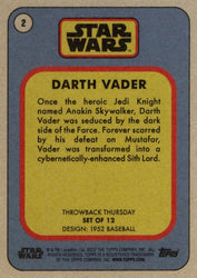 Star Wars Throwback Thursday 2023 Card #2 Darth Vader 1952 Baseball