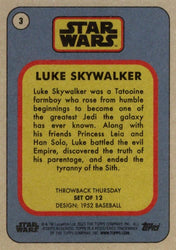 Star Wars Throwback Thursday 2023 Card #3 Luke Skywalker 1952 Baseball