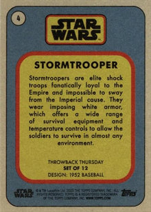 Star Wars Throwback Thursday 2023 Card #4 Stormtrooper 1952 Baseball