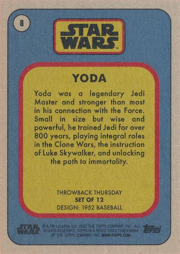 Star Wars Throwback Thursday 2023 Card #8 Yoda 1952 Baseball