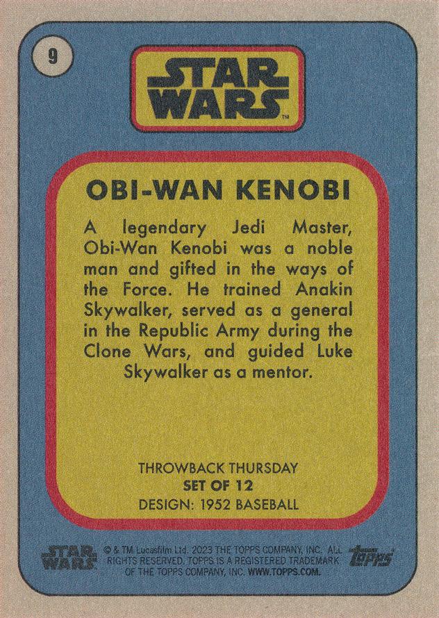 Star Wars Throwback Thursday 2023 Card #9 Obi-Wan Kenobi 1952 Baseball