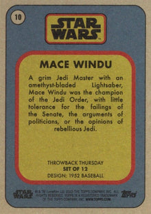 Star Wars Throwback Thursday 2023 Card #10 Mace Windu 1952 Baseball