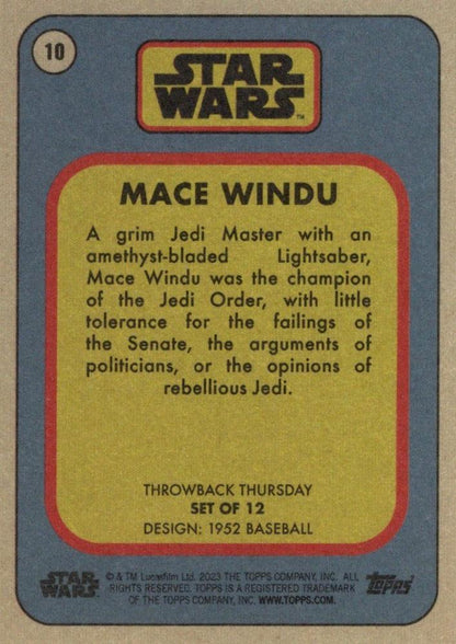 Star Wars Throwback Thursday 2023 Card #10 Mace Windu 1952 Baseball