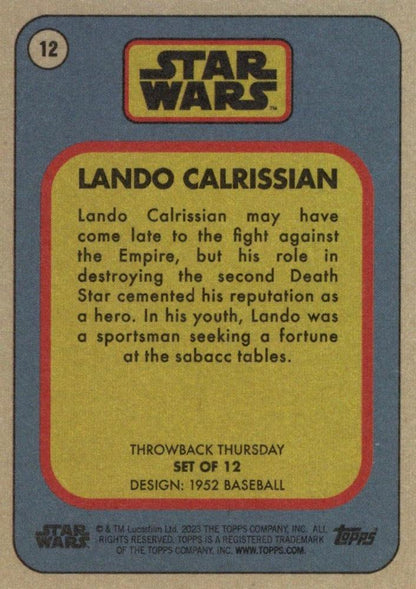 Star Wars Throwback Thursday 2023 Card #12 Lando Calrissian 1952 Baseball