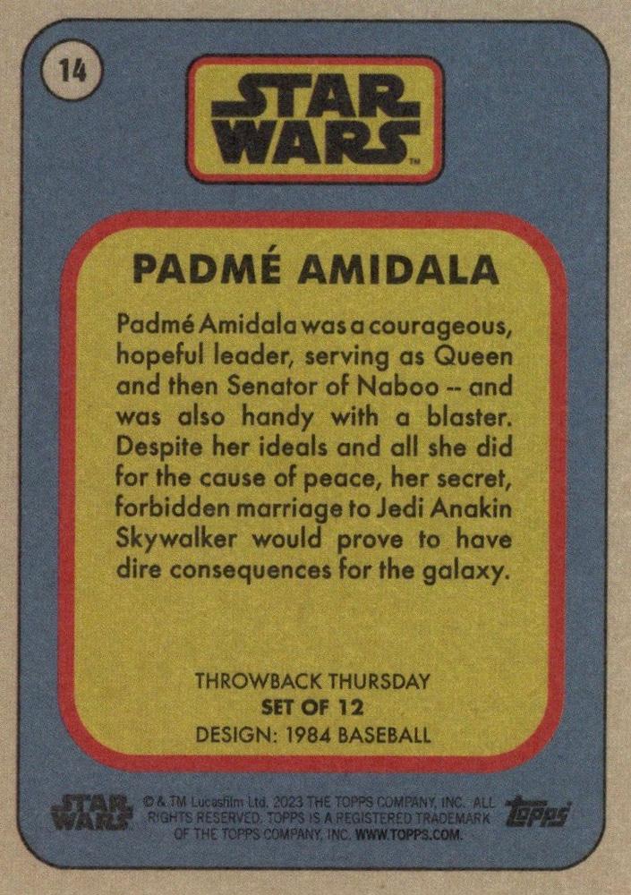 Star Wars Throwback Thursday 2023 Card #14 Padmé Amidala 1984 Baseball