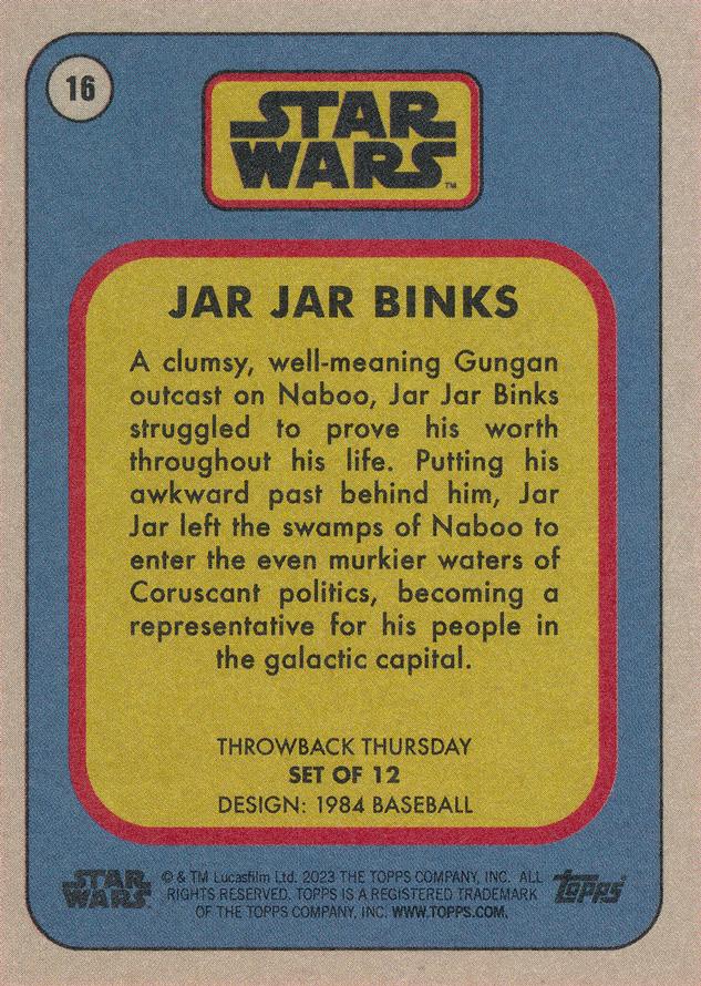 Star Wars Throwback Thursday 2023 Card #16 Jar Jar Binks 1984 Baseball