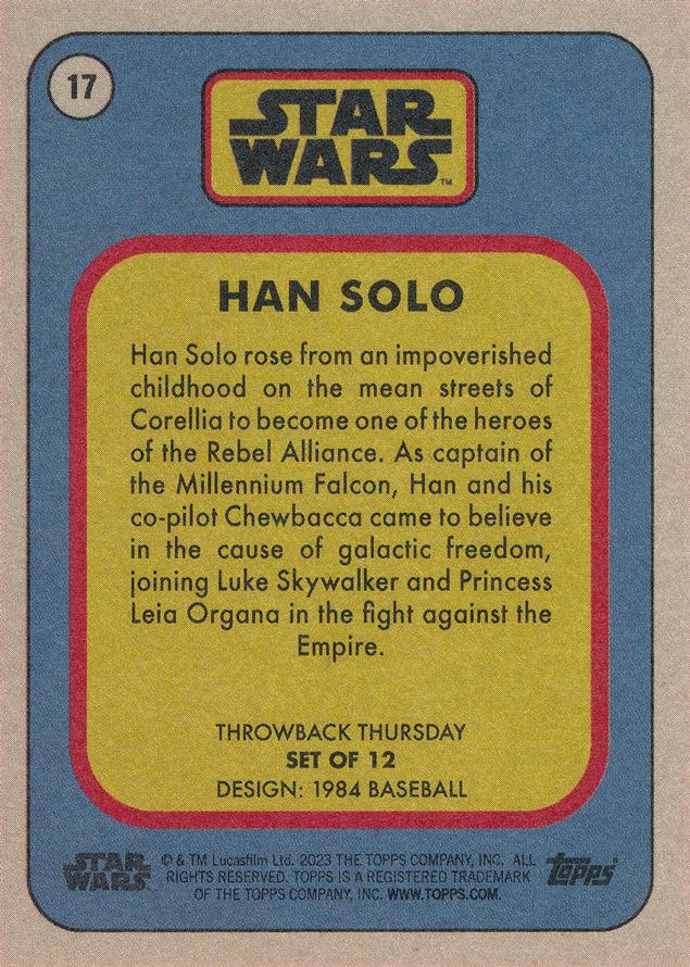 Star Wars Throwback Thursday 2023 Card #17 Han Solo 1984 Baseball