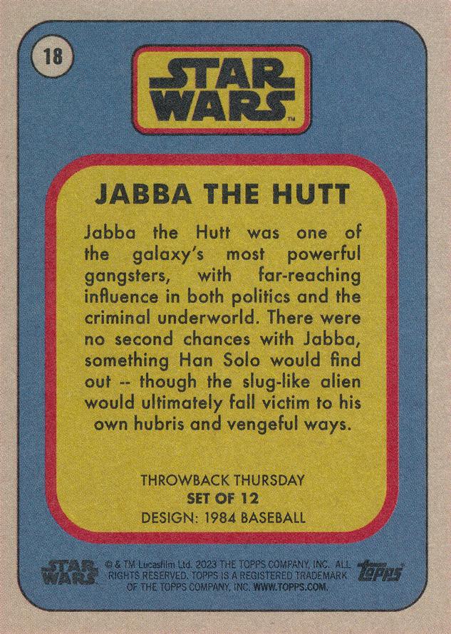 Star Wars Throwback Thursday 2023 Card #18 Jabba the Hutt 1984 Baseball