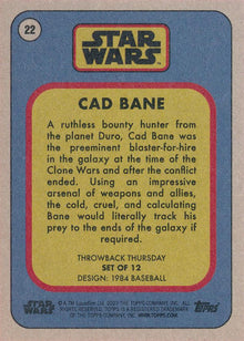 Star Wars Throwback Thursday 2023 Card #22 Cad Bane 1984 Baseball