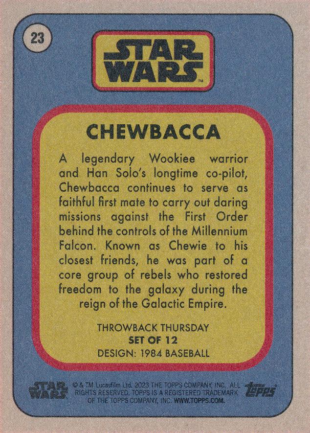 Star Wars Throwback Thursday 2023 Card #23 Chewbacca 1984 Baseball