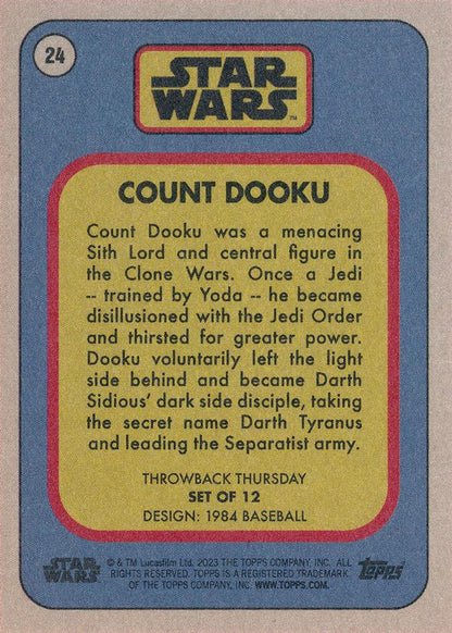 Star Wars Throwback Thursday 2023 Card #24 Count Dooku 1984 Baseball
