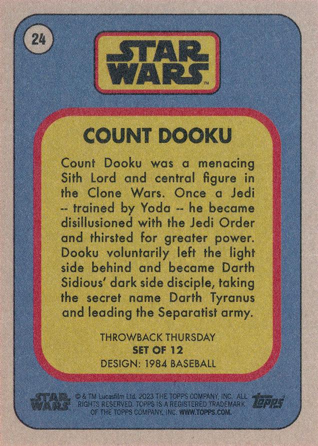 Star Wars Throwback Thursday 2023 Card #24 Count Dooku 1984 Baseball