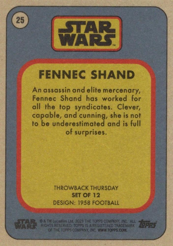 Star Wars Throwback Thursday 2023 Card #25 Fennec Shand 1958 Football