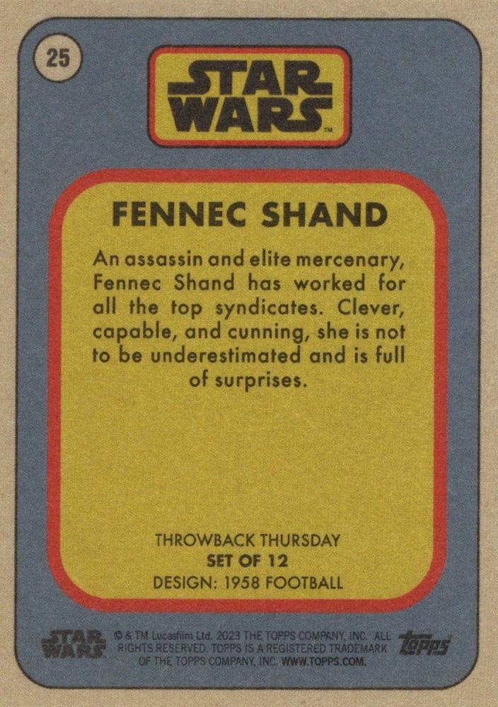 Star Wars Throwback Thursday 2023 Card #25 Fennec Shand 1958 Football