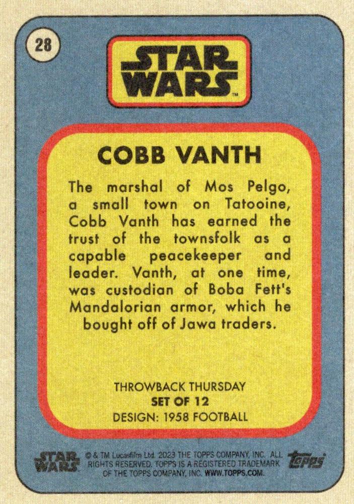 Star Wars Throwback Thursday 2023 Card #28 Cobb Vanth 1958 Football