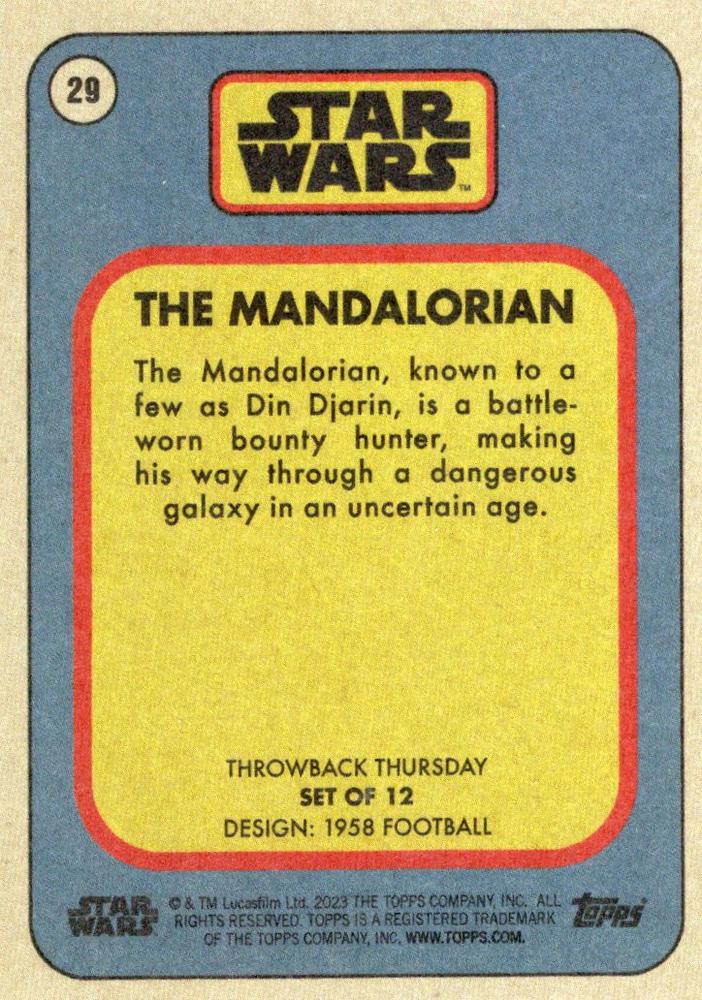 Star Wars Throwback Thursday 2023 Card #29 The Mandalorian 1958 Football