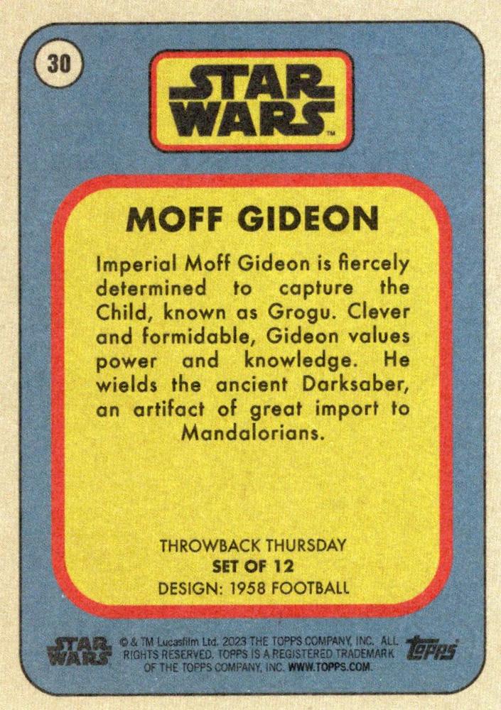 Star Wars Throwback Thursday 2023 Card #30 Moff Gideon 1958 Football