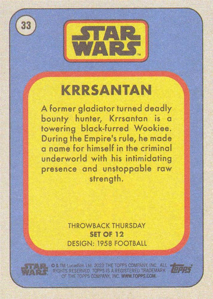 Star Wars Throwback Thursday 2023 Card #33 Krrsantan 1958 Football