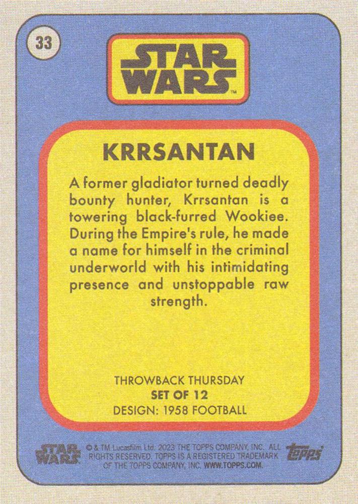 Star Wars Throwback Thursday 2023 Card #33 Krrsantan 1958 Football