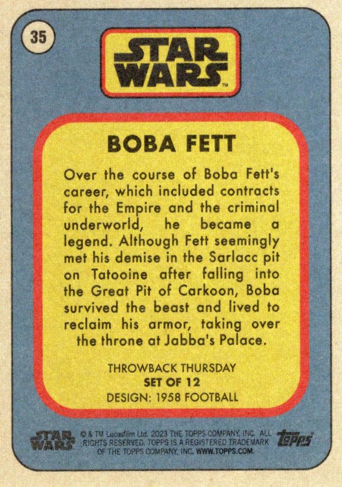 Star Wars Throwback Thursday 2023 Card #35 Boba Fett 1958 Football