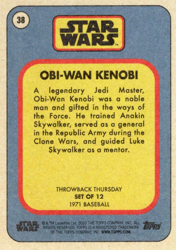 Star Wars Throwback Thursday 2023 Card #38 Obi-Wan Kenobi 1971 Baseball