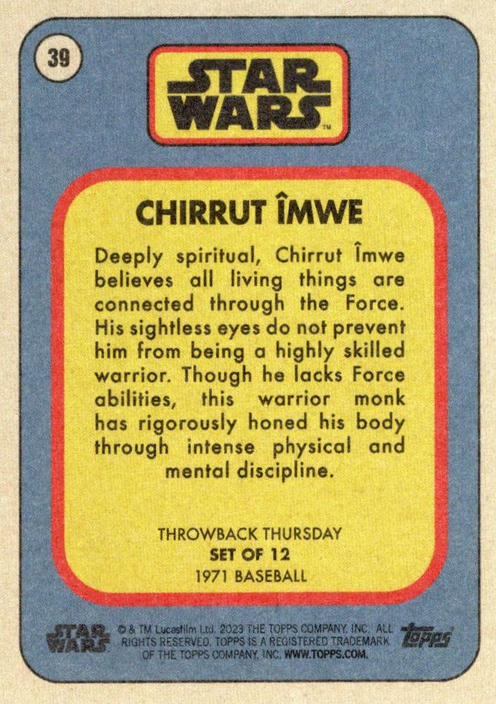 Star Wars Throwback Thursday 2023 Card #39 Chirrut Îmwe 1971 Baseball