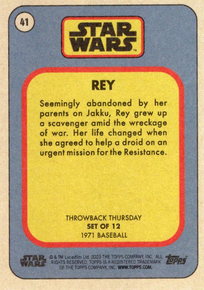 Star Wars Throwback Thursday 2023 Card #41 Rey 1971 Baseball