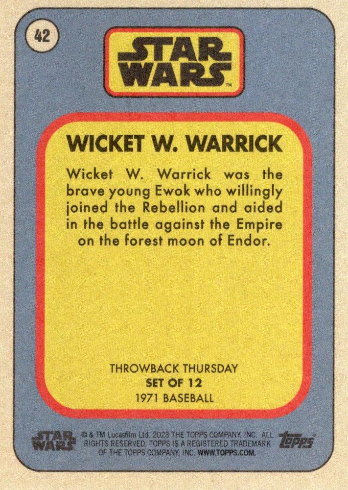 Star Wars Throwback Thursday 2023 Card #42 Wicket W. Warrick 1971 Baseball