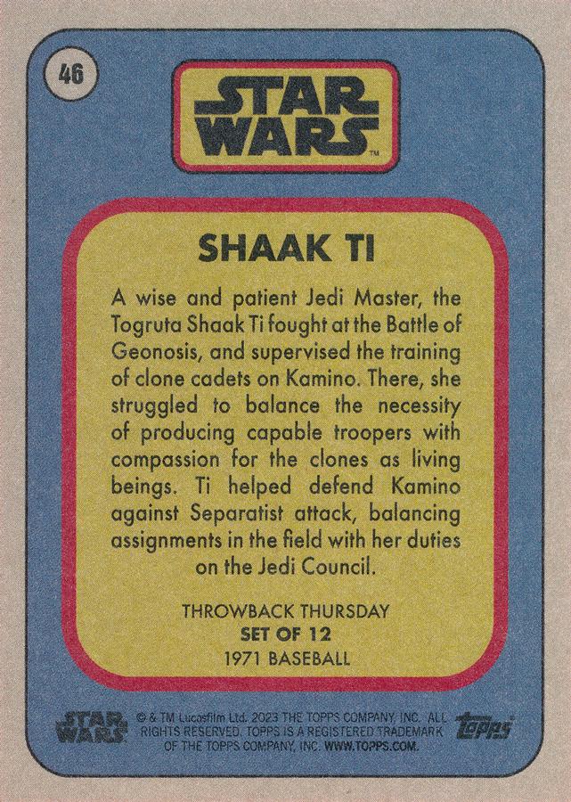 Star Wars Throwback Thursday 2023 Card #46 Shaak Ti 1971 Baseball