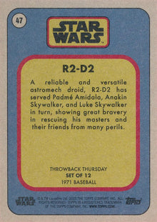 Star Wars Throwback Thursday 2023 Card #47 R2-D2 1971 Baseball