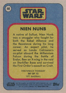 Star Wars Throwback Thursday 2023 Card #48 Nien Nunb 1971 Baseball