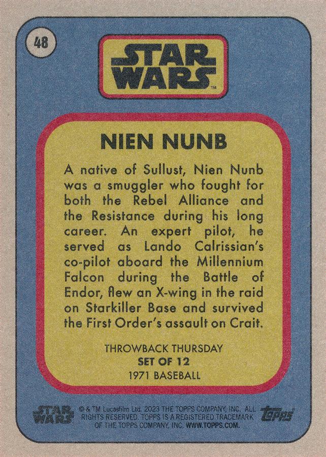 Star Wars Throwback Thursday 2023 Card #48 Nien Nunb 1971 Baseball