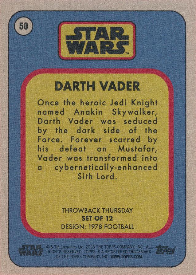 Star Wars Throwback Thursday 2023 Card #50 Darth Vader 1978 Football