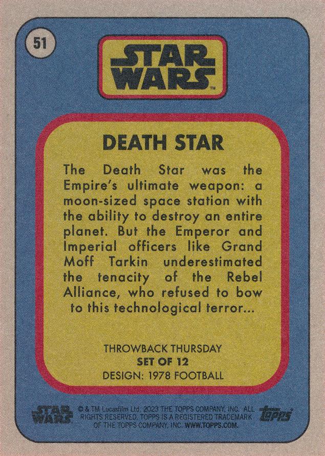 Star Wars Throwback Thursday 2023 Card #51 Death Star 1978 Football