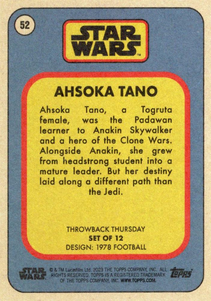 Star Wars Throwback Thursday 2023 Card #52 Ahsoka Tano 1978 Football