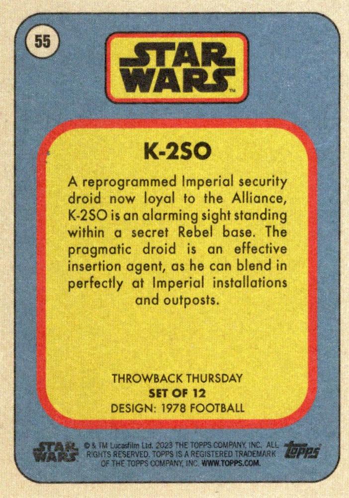 Star Wars Throwback Thursday 2023 Card #55 K-2SO 1978 Football