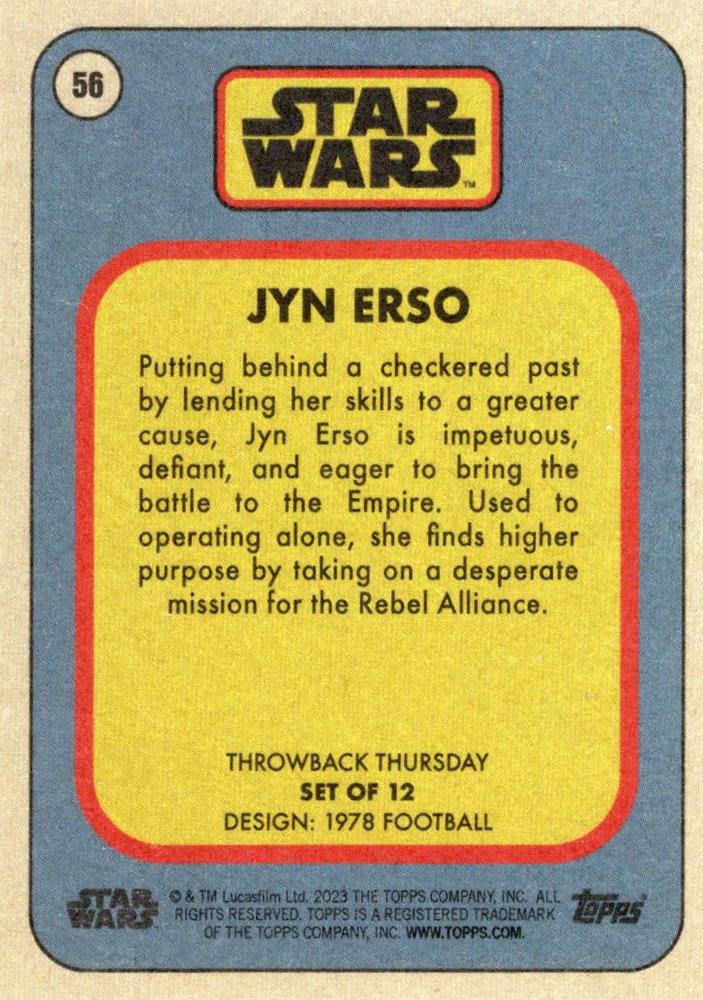 Star Wars Throwback Thursday 2023 Card #56 Jyn Erso 1978 Football