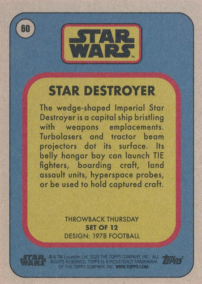 Star Wars Throwback Thursday 2023 Card #60 Star Destroyer 1978 Football