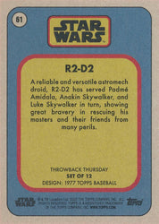 Star Wars Throwback Thursday 2023 Card #61 R2-D2 1977 Topps Baseball