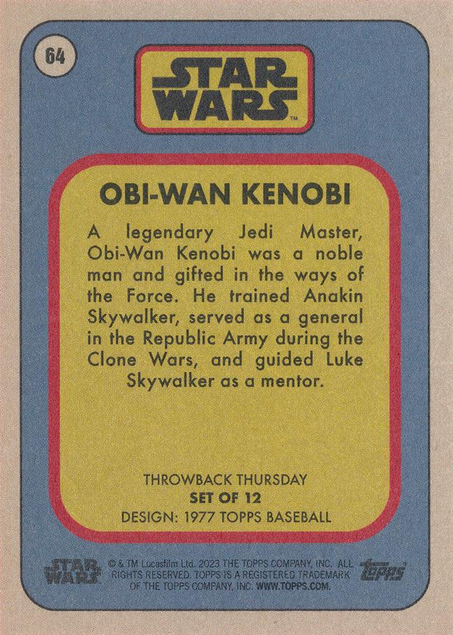 Star Wars Throwback Thursday 2023 Card #64 Obi-Wan Kenobi 1977 Topps Baseball