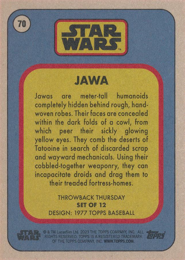 Star Wars Throwback Thursday 2023 Card #70 Jawa 1977 Topps Baseball